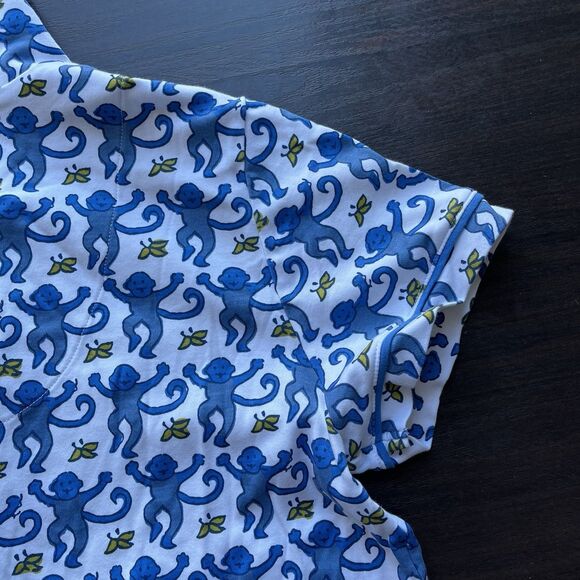 Roller Rabbit Short Sleeve Button Down Monkey Pajama Shirt Cotton Sleepwear Top - Picture 6 of 11